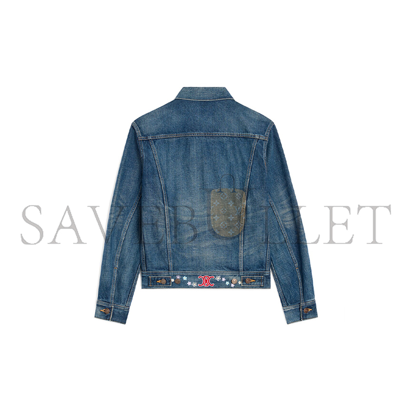 CELINE EMBROIDERED TRUCKER JACKET IN DARK UNION WASH DENIM RV0QQ930F.07DU